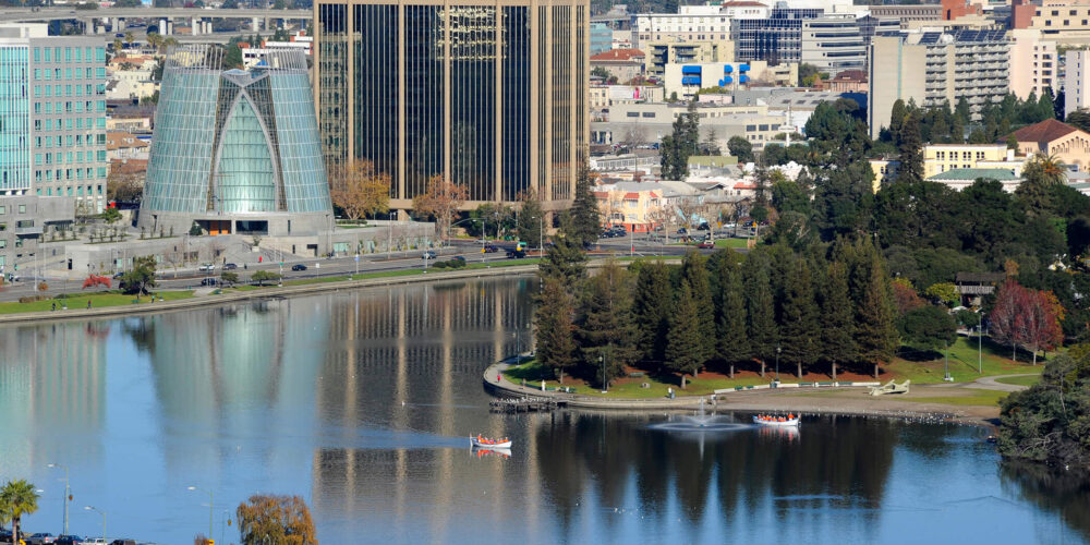 Aerial view of Lake Merritt in Oakland CA