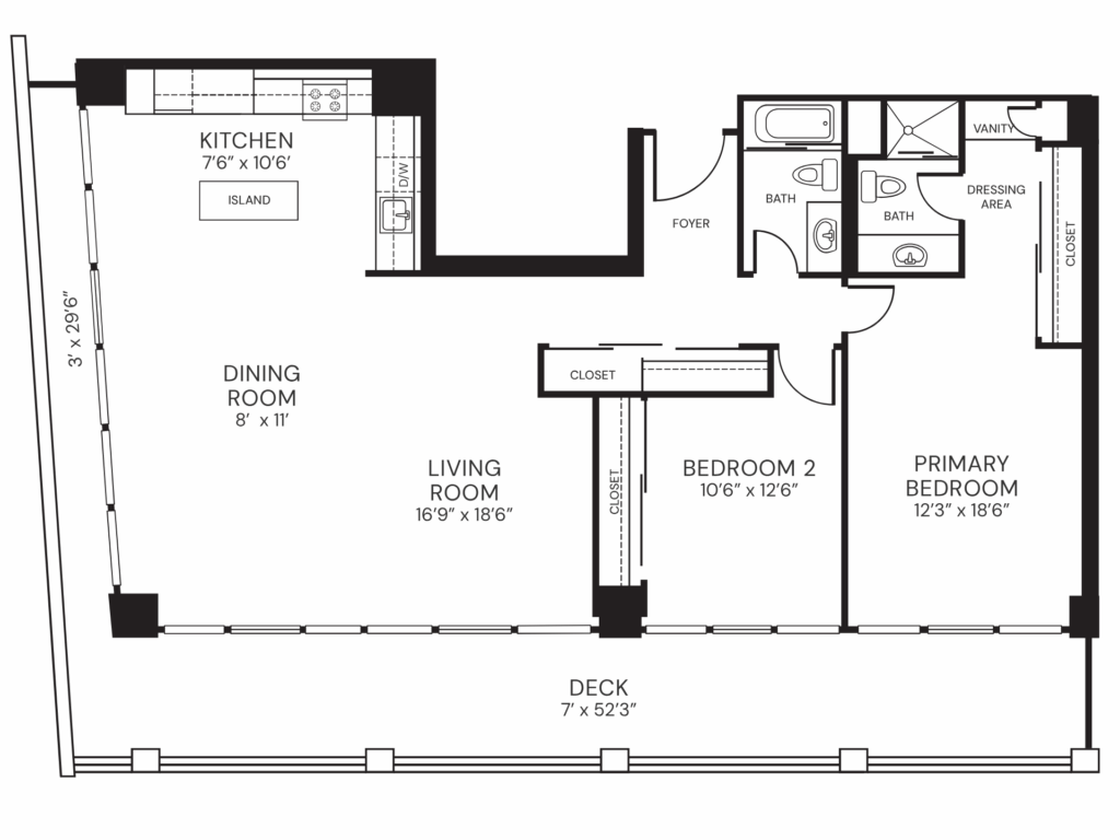 1350sf 2 bedroom 2 bath luxury apartment with Harbor views